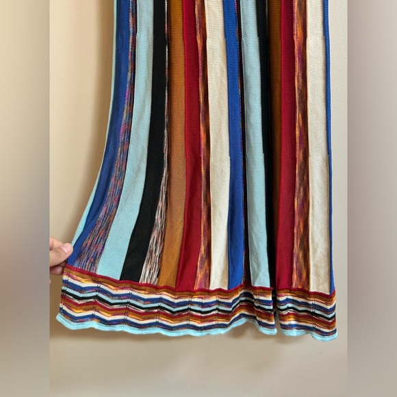 Ottod’Ame Italy Multicolored Knit Viscose V-Neck Tie Back Long Boho Dress - Picture 5 of 16